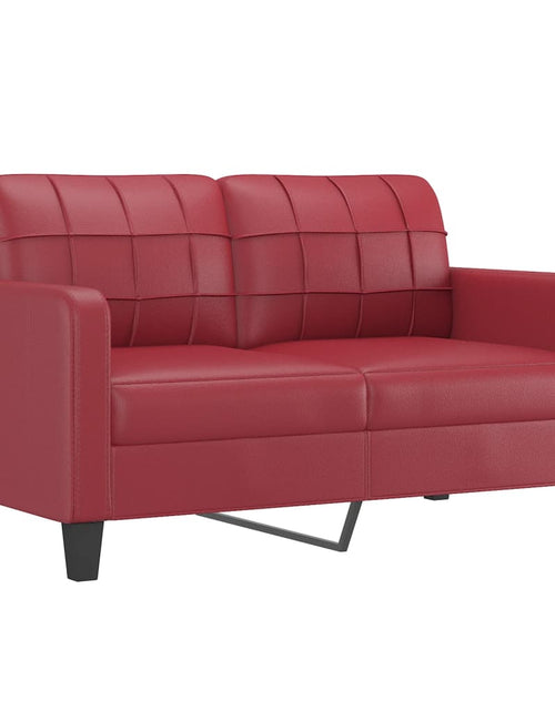 Încărcați imaginea în vizualizatorul Galerie, Canapea cu 2 locuri cu pernuțe, roșu vin 140 cm piele ecologică

