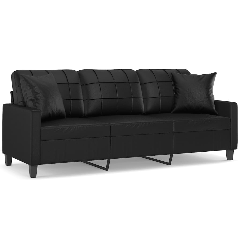 Canapea cu 3 locuri cu pernuțe, negru, 180 cm, piele ecologică