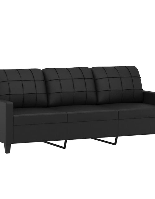 Încărcați imaginea în vizualizatorul Galerie, Canapea cu 3 locuri cu pernuțe, negru, 180 cm, piele ecologică

