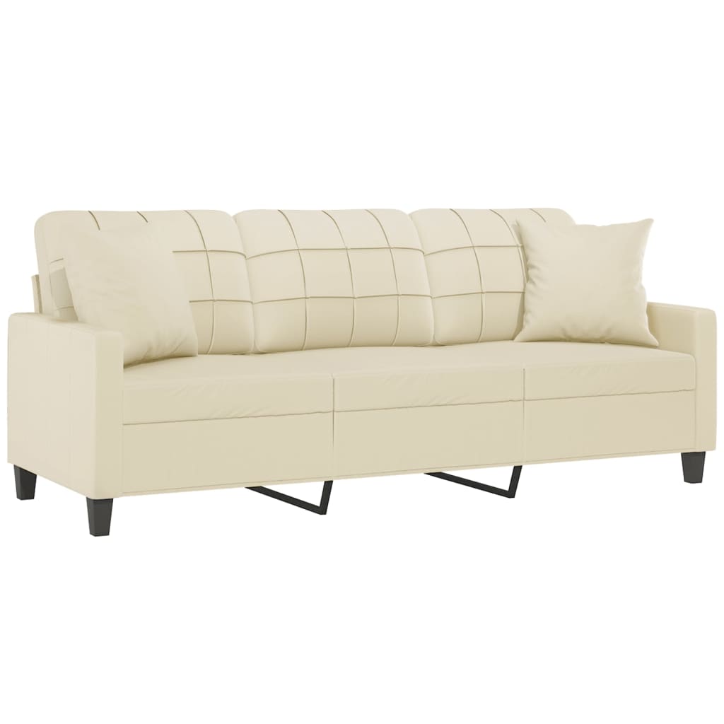 Canapea cu 3 locuri cu pernuțe, crem, 180 cm, piele ecologică