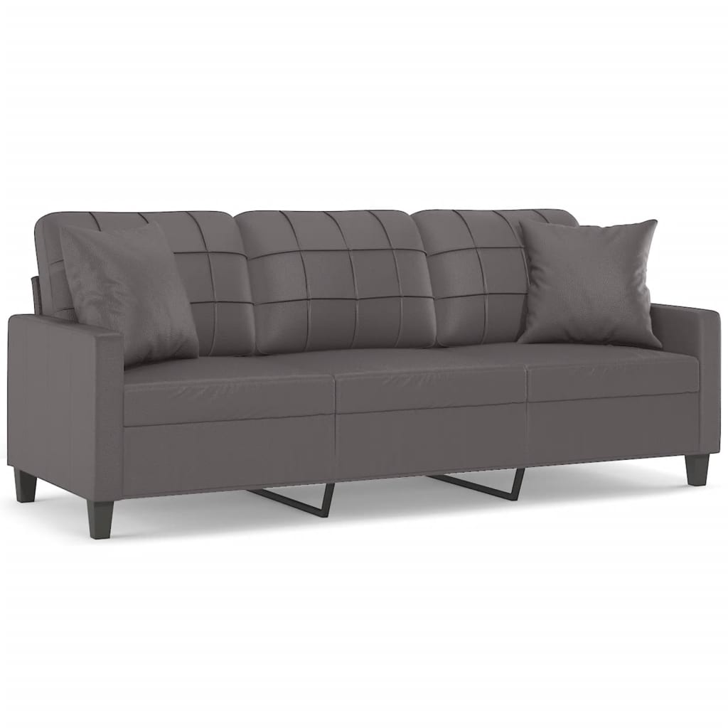 Canapea cu 3 locuri cu pernuțe, gri, 180 cm, piele ecologică