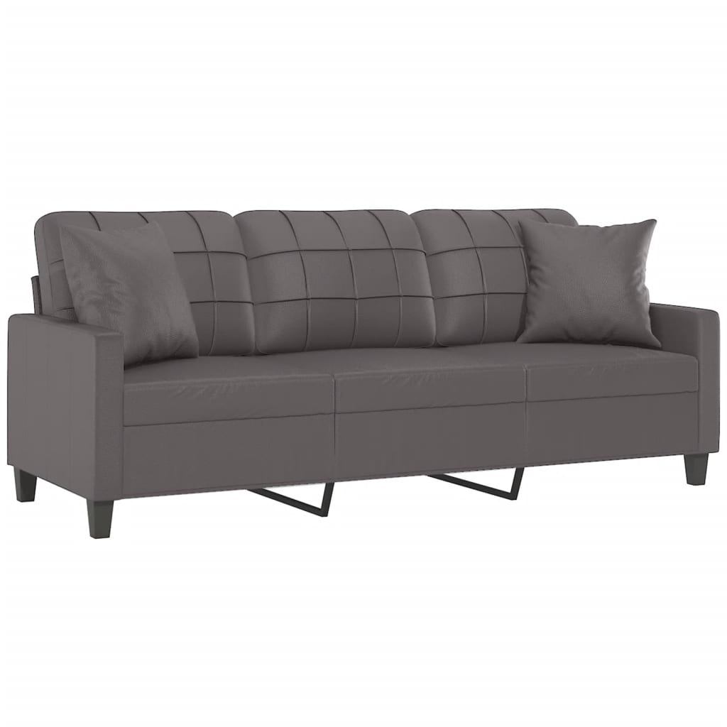 Canapea cu 3 locuri cu pernuțe, gri, 180 cm, piele ecologică