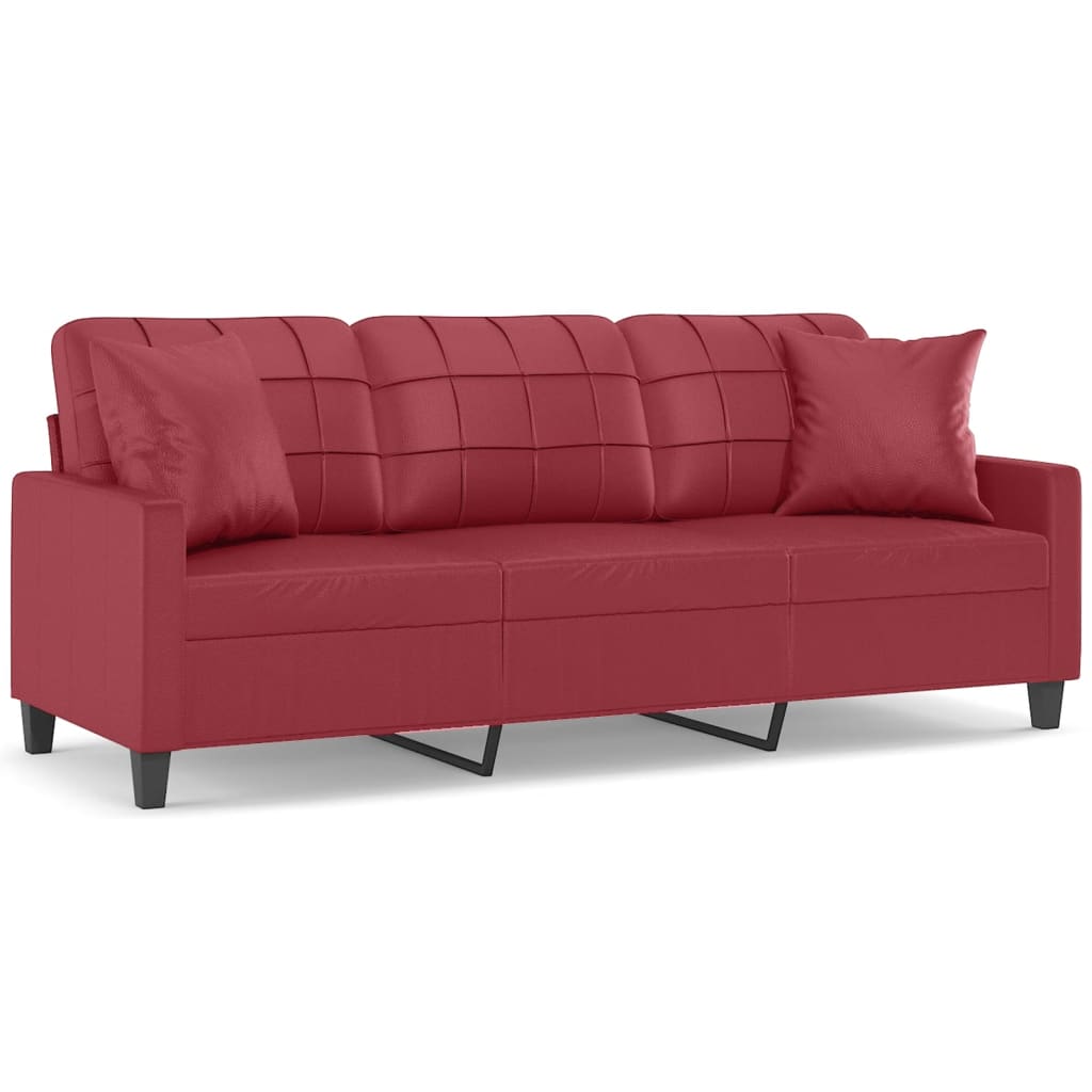 Canapea cu 3 locuri cu pernuțe, roșu vin 180 cm piele ecologică