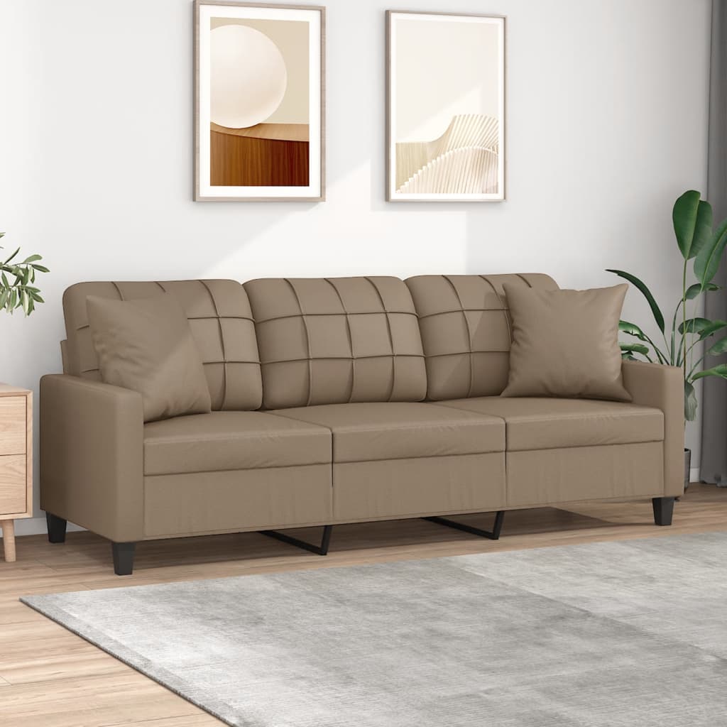 Canapea cu 3 locuri cu pernuțe, cappuccino, 180 cm, piele eco.
