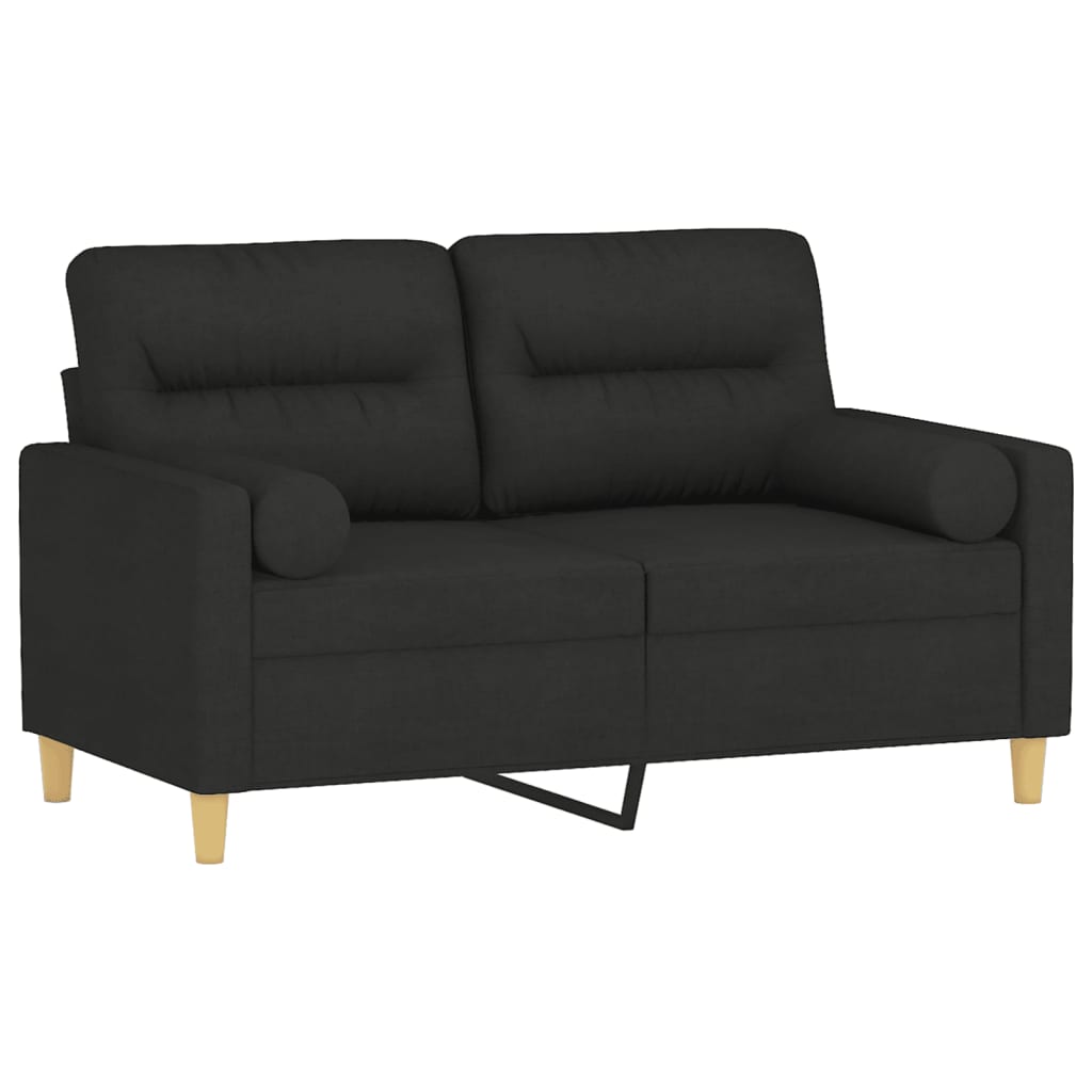 Canapea cu 2 locuri cu pernuțe, negru, 120 cm, textil