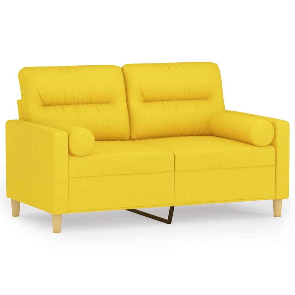Canapea cu 2 locuri cu pernuțe, galben deschis, 120 cm, textil