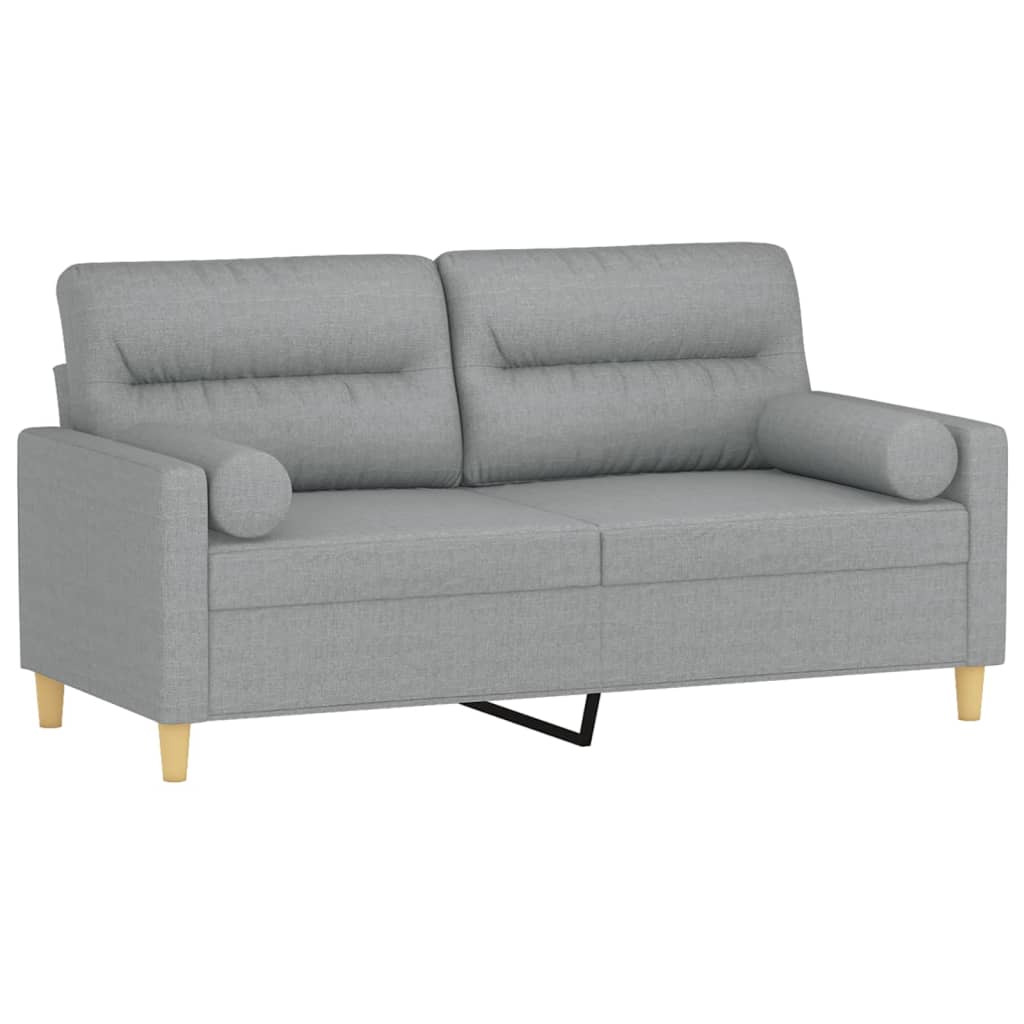 Canapea cu 2 locuri cu pernuțe, gri deschis, 140 cm, textil