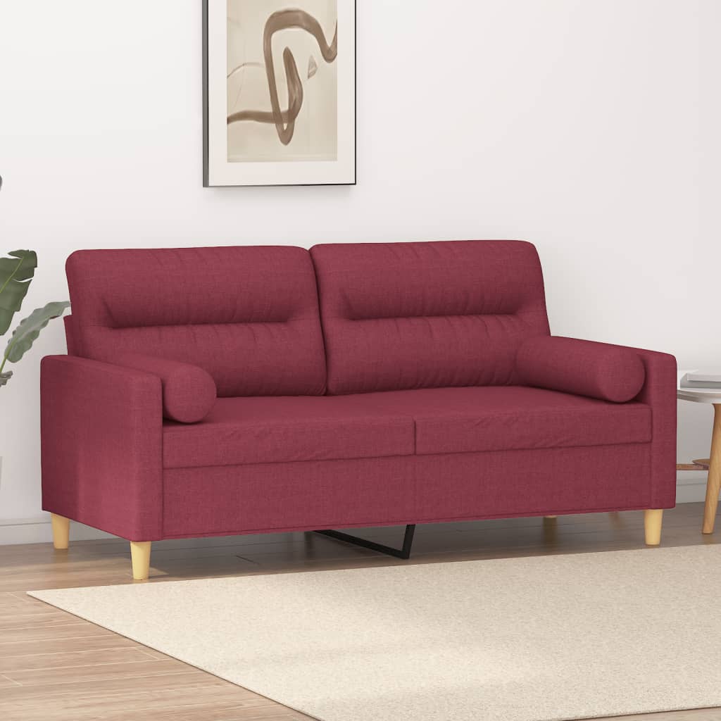 Canapea cu 2 locuri cu pernuțe, roșu vin, 140 cm, textil