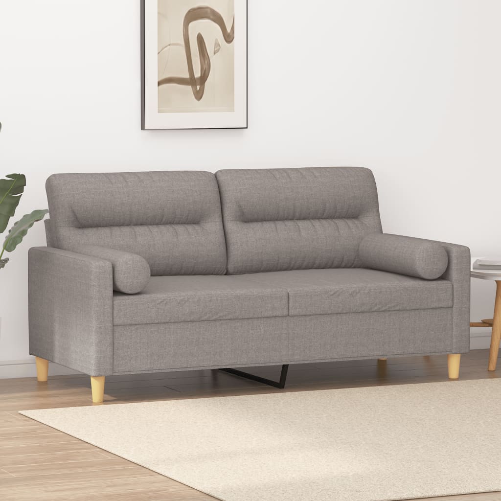 Canapea cu 2 locuri cu pernuțe, gri taupe, 140 cm, textil