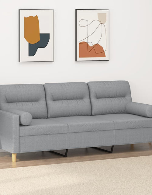 Încărcați imaginea în vizualizatorul Galerie, Canapea cu 3 locuri cu pernuțe, gri deschis, 180 cm, textil
