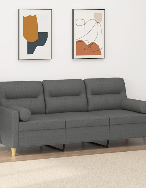 Încărcați imaginea în vizualizatorul Galerie, Canapea cu 3 locuri cu pernuțe, gri închis, 180 cm, textil
