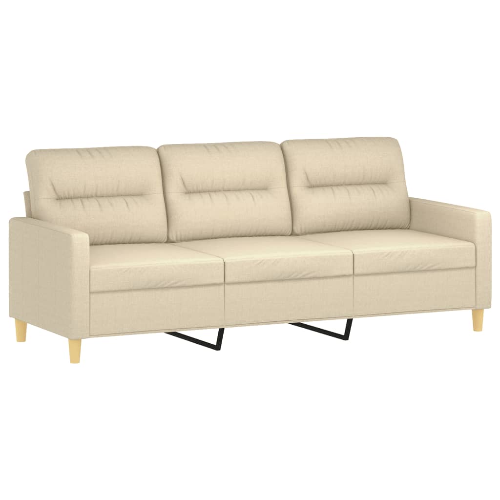 Canapea cu 3 locuri cu pernuțe, crem, 180 cm, textil