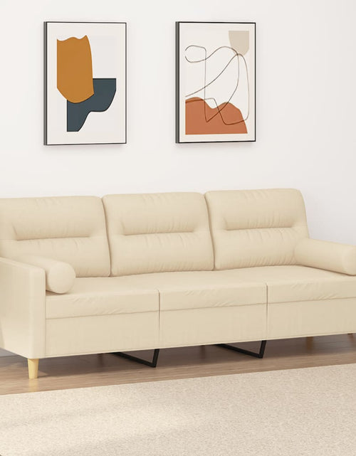 Încărcați imaginea în vizualizatorul Galerie, Canapea cu 3 locuri cu pernuțe, crem, 180 cm, textil
