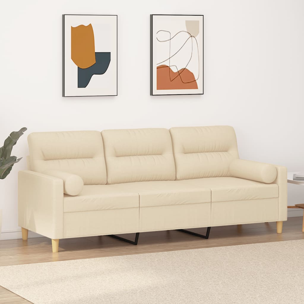 Canapea cu 3 locuri cu pernuțe, crem, 180 cm, textil