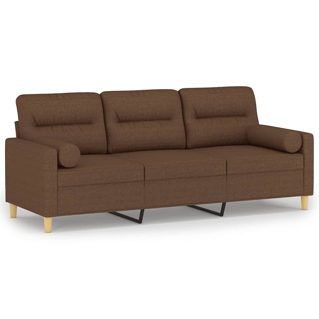 Canapea cu 3 locuri cu pernuțe, maro, 180 cm, textil