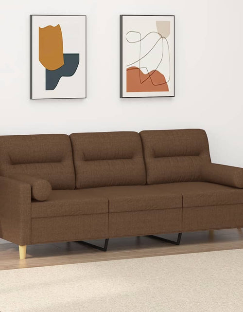 Încărcați imaginea în vizualizatorul Galerie, Canapea cu 3 locuri cu pernuțe, maro, 180 cm, textil
