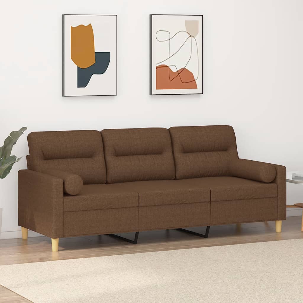 Canapea cu 3 locuri cu pernuțe, maro, 180 cm, textil