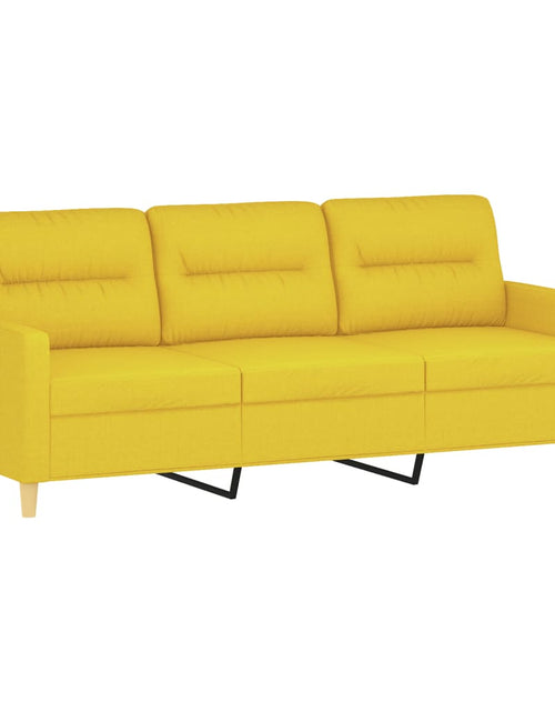 Încărcați imaginea în vizualizatorul Galerie, Canapea cu 3 locuri cu pernuțe, galben deschis, 180 cm, textil
