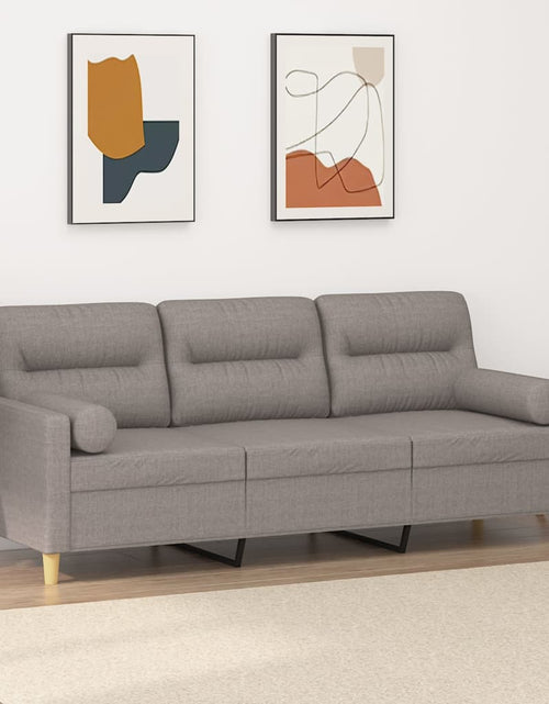 Încărcați imaginea în vizualizatorul Galerie, Canapea cu 3 locuri cu pernuțe, gri taupe, 180 cm, textil
