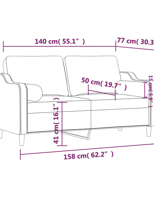 Încărcați imaginea în vizualizatorul Galerie, Canapea cu 2 locuri cu pernuțe, maro, 140 cm, textil
