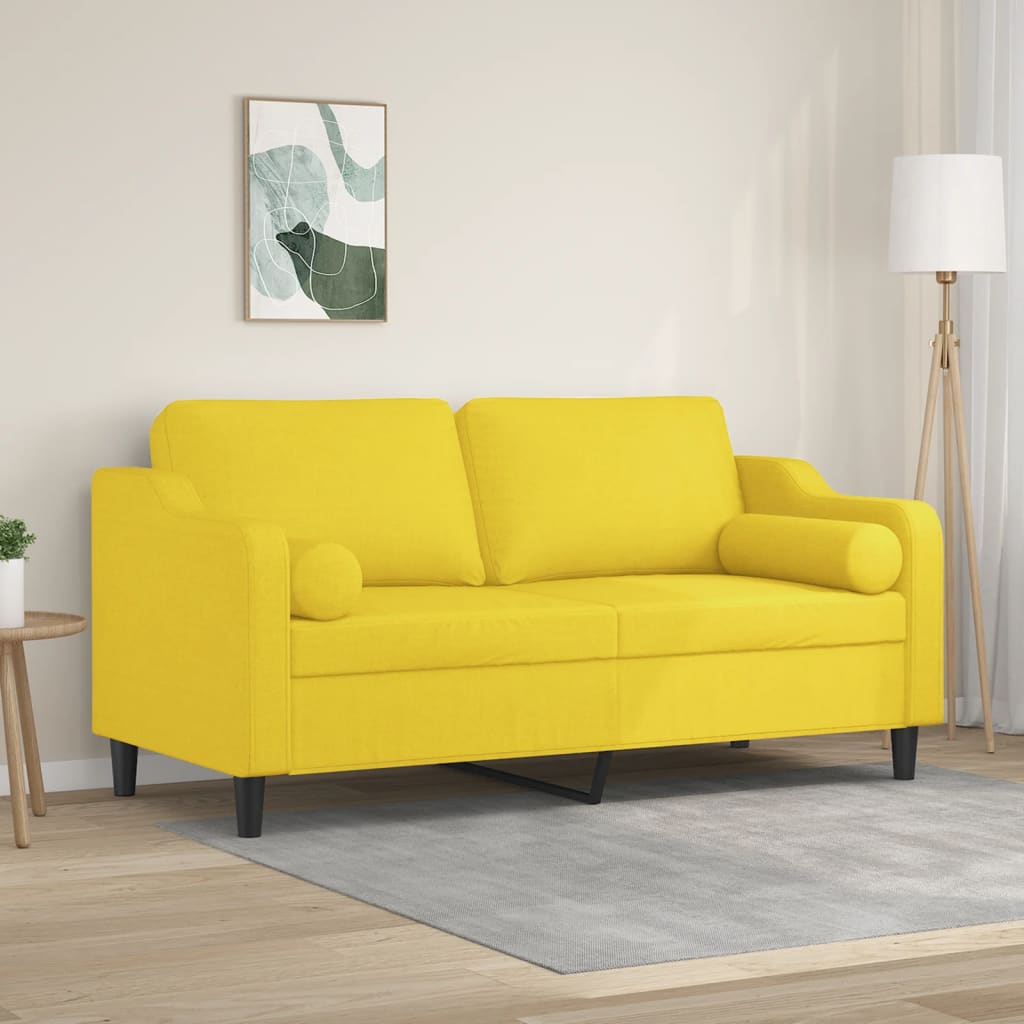 Canapea cu 2 locuri cu pernuțe, galben deschis, 140 cm, textil