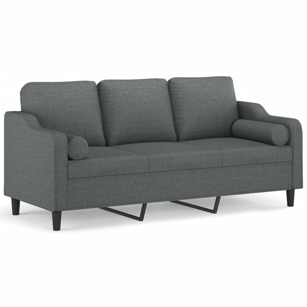 Canapea cu 3 locuri cu pernuțe, gri închis, 180 cm, textil