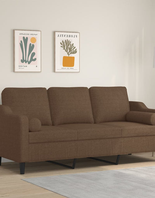 Încărcați imaginea în vizualizatorul Galerie, Canapea cu 3 locuri cu pernuțe, maro, 180 cm, textil
