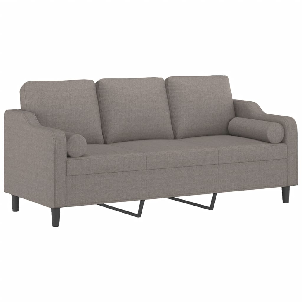 Canapea cu 3 locuri cu pernuțe, gri taupe, 180 cm, textil