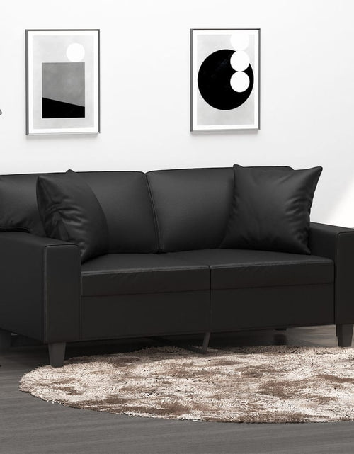 Загрузите изображение в средство просмотра галереи, Canapea cu 2 locuri cu pernuțe, negru, 120 cm, piele ecologică

