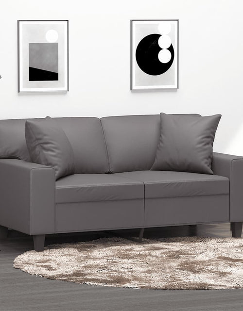 Încărcați imaginea în vizualizatorul Galerie, Canapea cu 2 locuri cu pernuțe, gri, 120 cm, piele ecologică
