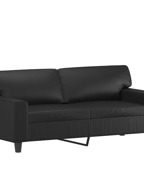 Încărcați imaginea în vizualizatorul Galerie, Canapea cu 2 locuri cu pernuțe, negru, 140 cm, piele ecologică
