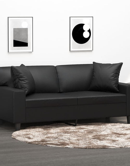 Încărcați imaginea în vizualizatorul Galerie, Canapea cu 2 locuri cu pernuțe, negru, 140 cm, piele ecologică
