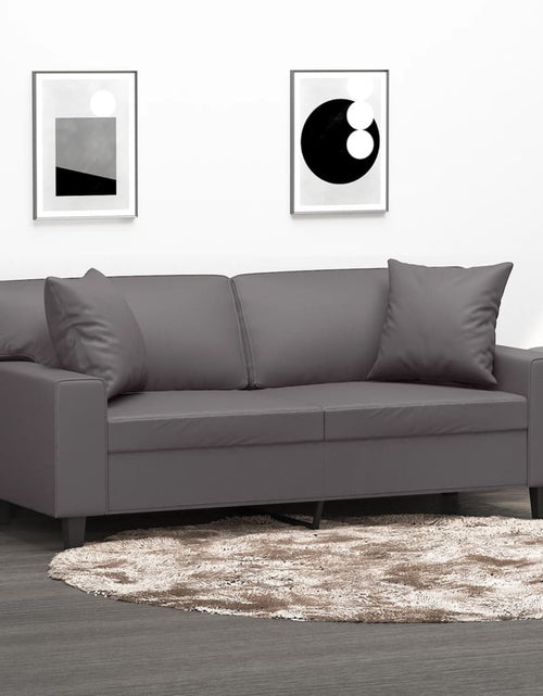 Încărcați imaginea în vizualizatorul Galerie, Canapea cu 2 locuri cu pernuțe, gri, 140 cm, piele ecologică
