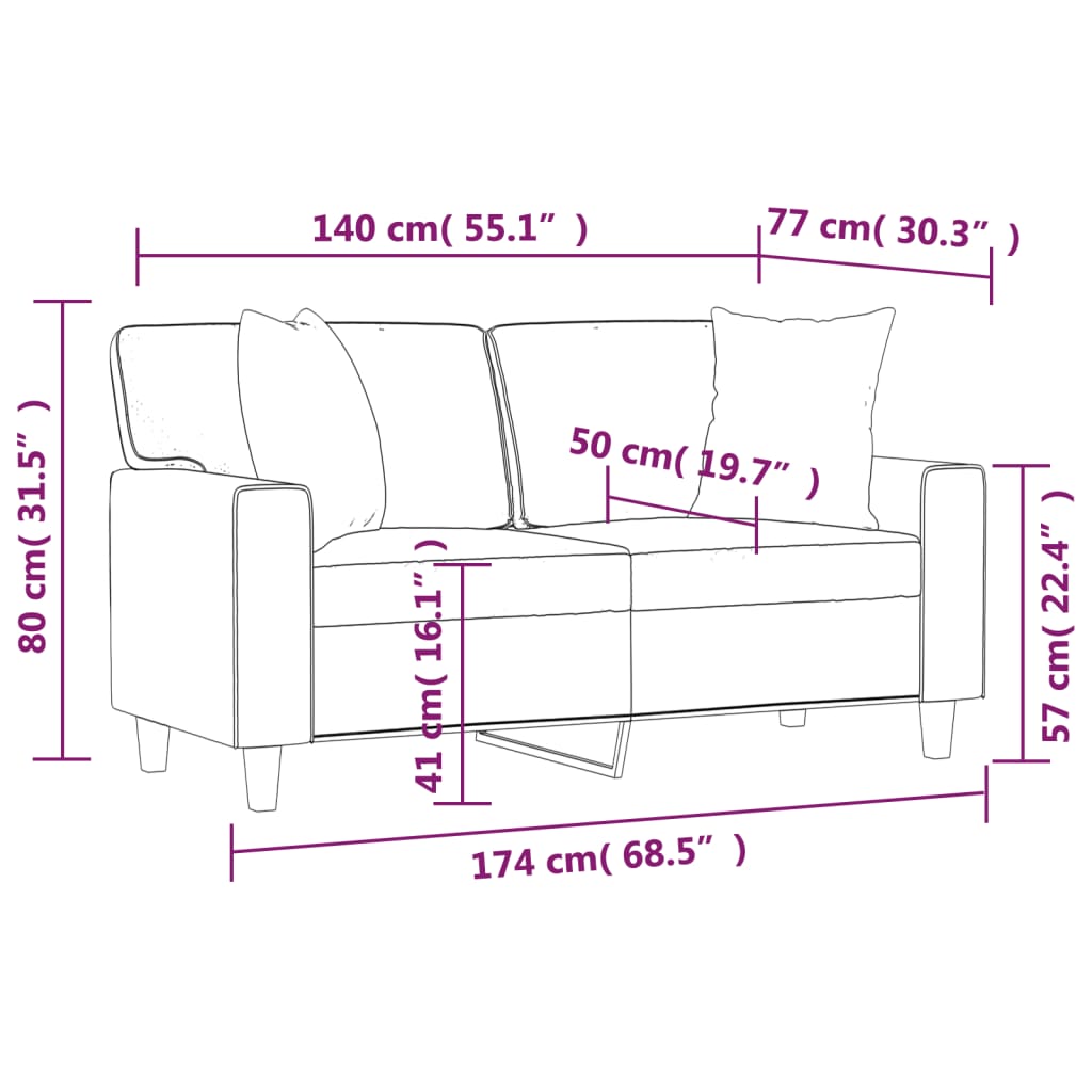 Canapea cu 2 locuri cu pernuțe, cappuccino, 140 cm, piele eco.