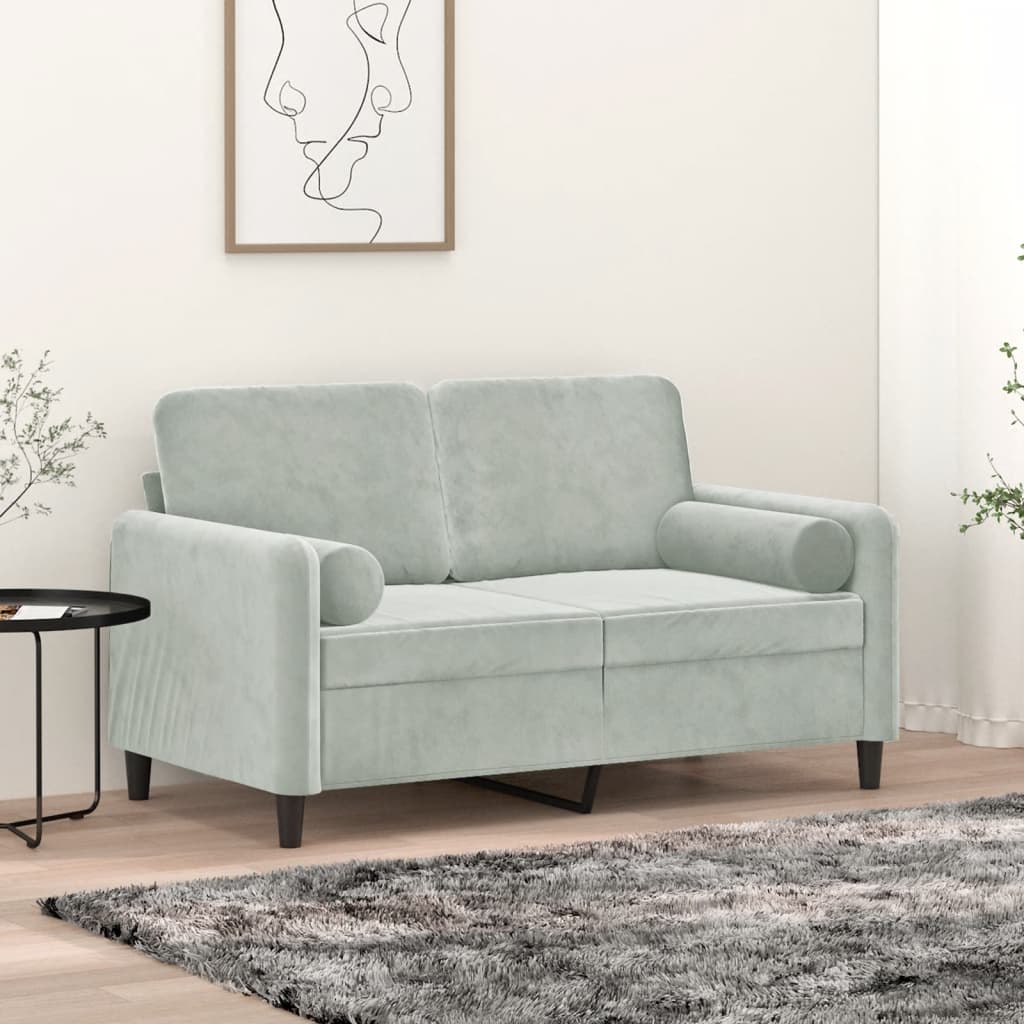 Canapea cu 2 locuri cu pernuțe, gri deschis, 120 cm, catifea