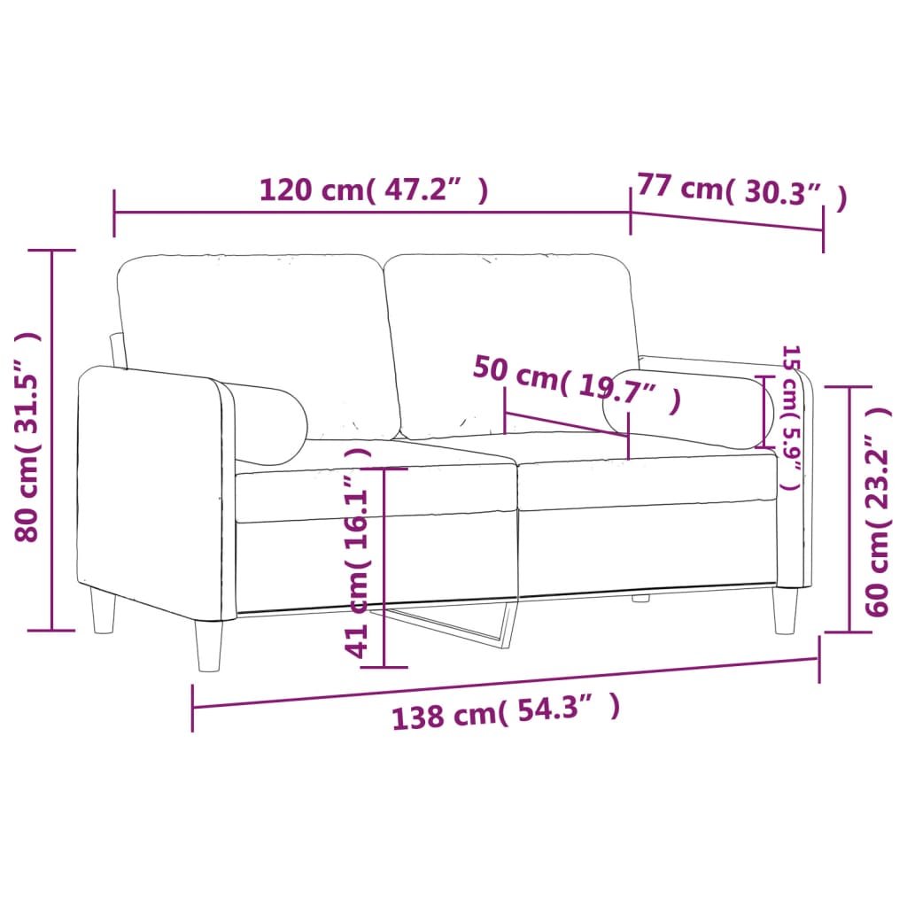 Canapea cu 2 locuri cu pernuțe, gri închis, 120 cm, catifea