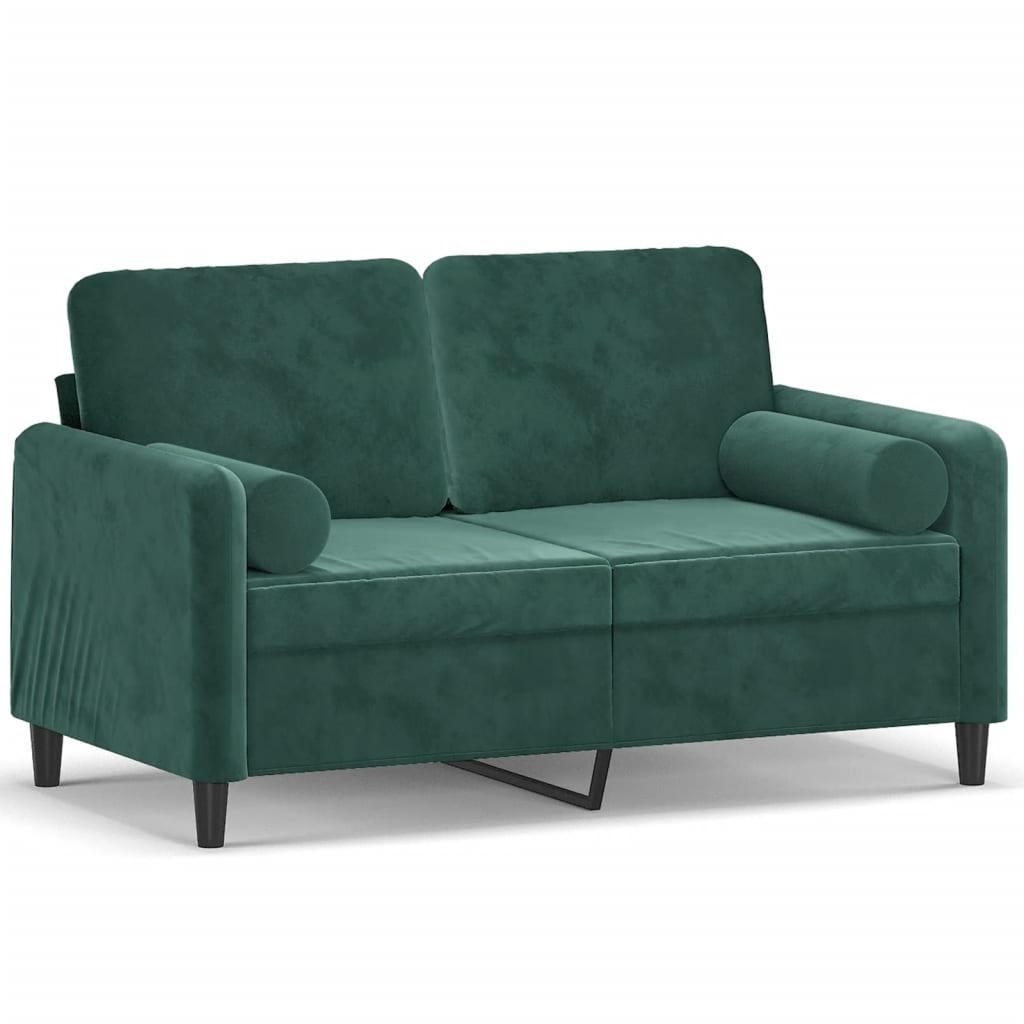 Canapea cu 2 locuri cu pernuțe, verde închis, 120 cm, catifea