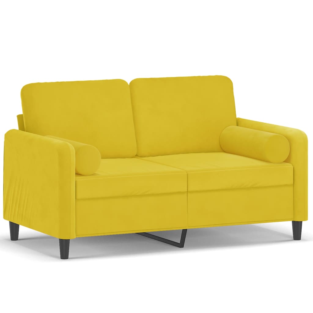 Canapea cu 2 locuri cu pernuțe, galben, 120 cm, catifea