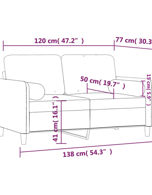 Încărcați imaginea în vizualizatorul Galerie, Canapea cu 2 locuri cu pernuțe, maro, 120 cm, catifea
