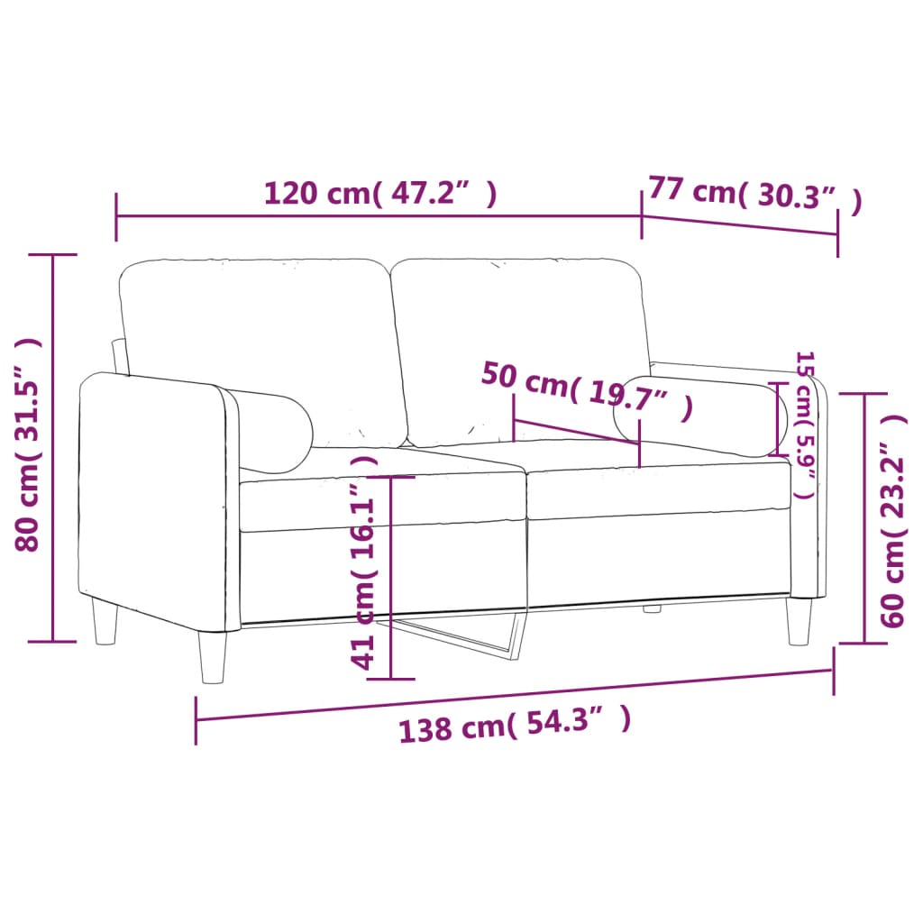 Canapea cu 2 locuri cu pernuțe, maro, 120 cm, catifea