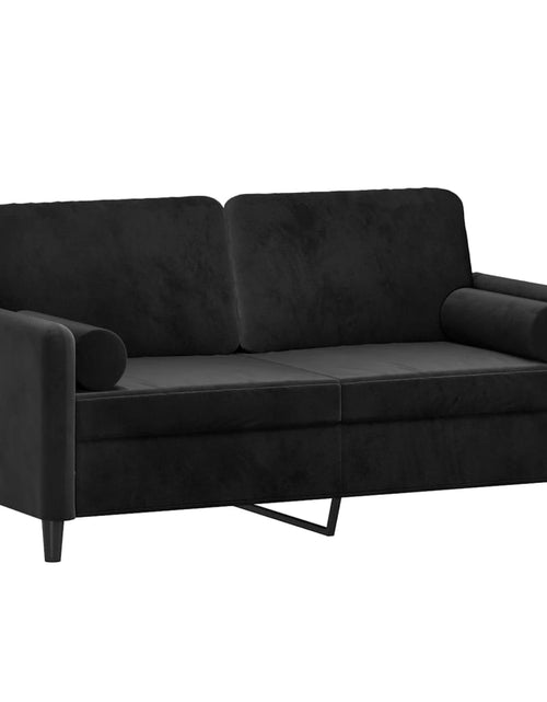 Încărcați imaginea în vizualizatorul Galerie, Canapea cu 2 locuri cu pernuțe, negru, 140 cm, catifea
