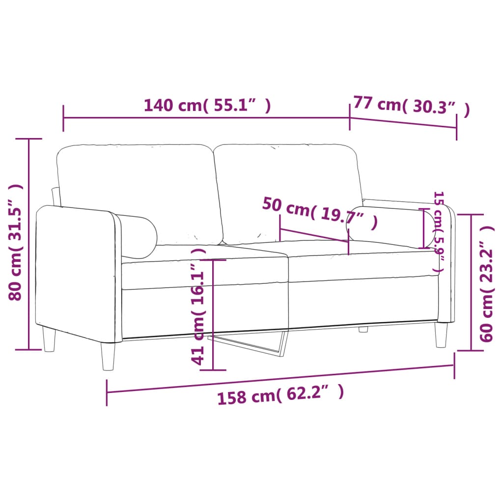 Canapea cu 2 locuri cu pernuțe, albastru, 140 cm, catifea