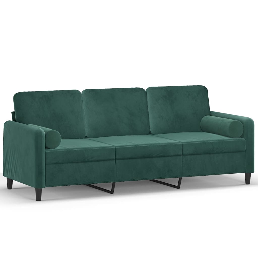 Canapea cu 3 locuri cu pernuțe, verde închis, 180 cm, catifea