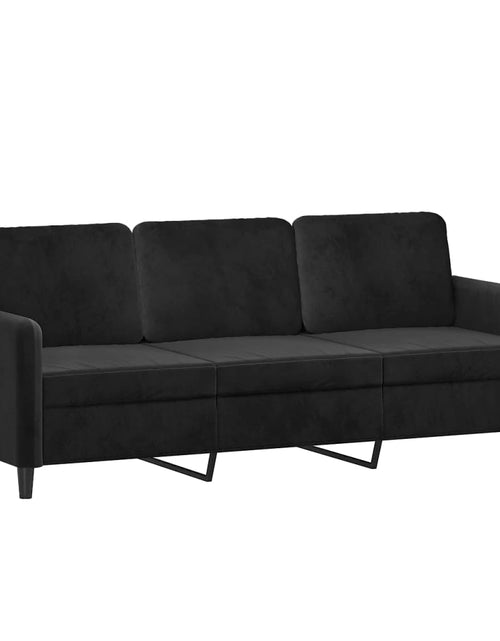 Încărcați imaginea în vizualizatorul Galerie, Canapea cu 3 locuri cu pernuțe, negru, 180 cm, catifea
