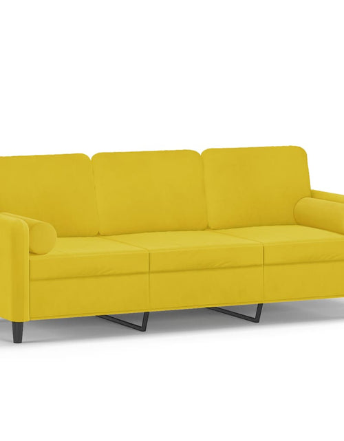Încărcați imaginea în vizualizatorul Galerie, Canapea cu 3 locuri cu pernuțe, galben, 180 cm, catifea
