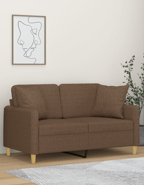 Încărcați imaginea în vizualizatorul Galerie, Canapea cu 2 locuri cu pernuțe, maro, 120 cm, textil
