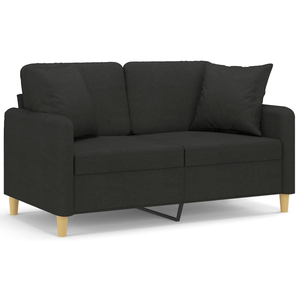Canapea cu 2 locuri cu pernuțe, negru, 120 cm, textil