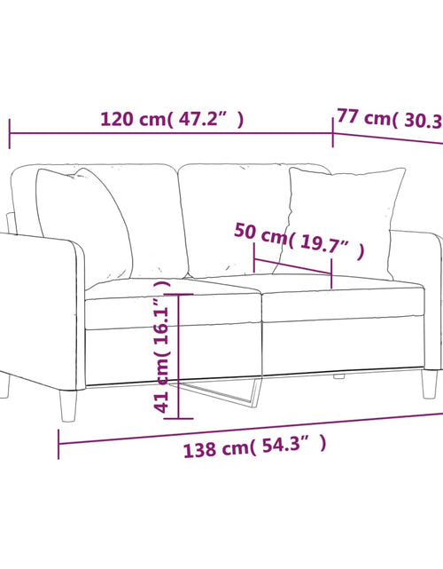 Загрузите изображение в средство просмотра галереи, Canapea cu 2 locuri cu pernuțe, roșu vin, 120 cm, textil
