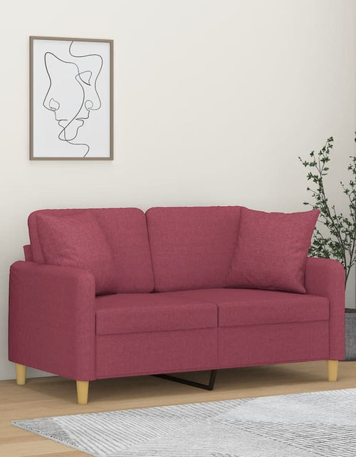 Încărcați imaginea în vizualizatorul Galerie, Canapea cu 2 locuri cu pernuțe, roșu vin, 120 cm, textil
