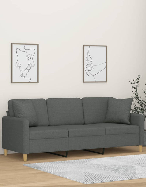 Загрузите изображение в средство просмотра галереи, Canapea cu 3 locuri cu pernuțe, gri închis, 180 cm, textil
